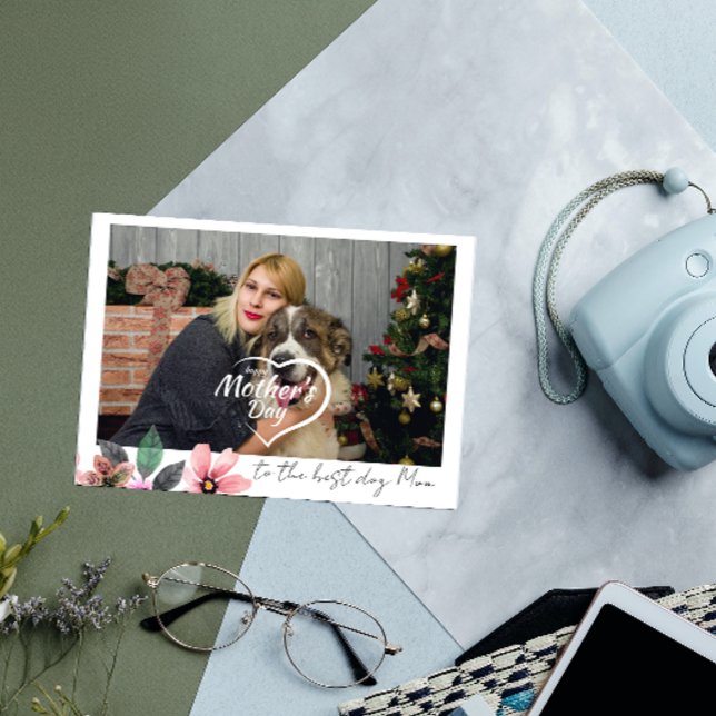 Custom Photo Floral Happy Mothers Day best dog mom Holiday Card (Creator Uploaded)