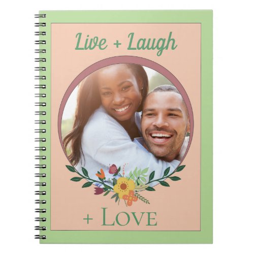 Custom Photo Floral Mint Green and Pink Notebook