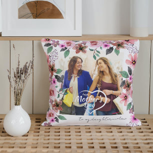 Custom Photo Floral Mothers Day daughter-in-law Throw Pillow