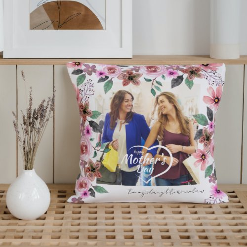 Custom Photo Floral Mothers Day daughter_in_law Throw Pillow