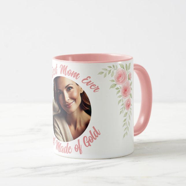 Custom Photo Floral Mug – The Best Mom Ever  (Front Right)