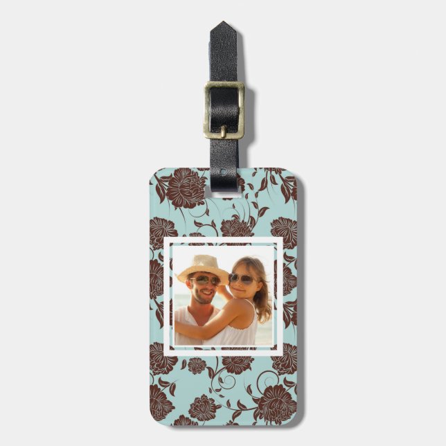 Custom Photo Floral Pattern 3 Luggage Tag (Front Vertical)