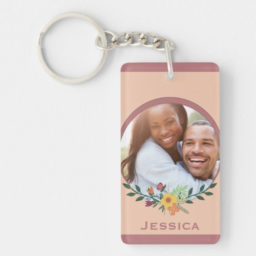 Custom Photo Floral Pink Personalised Keychain