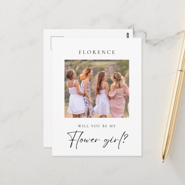 Custom Photo Flower Girl Proposal Postcard (Front/Back In Situ)