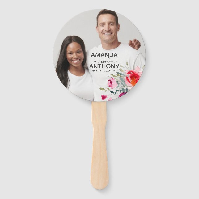 Custom photo flower & text hand fan (Front)