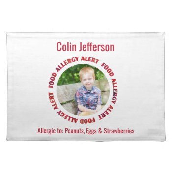 Custom Photo Food Allergy Alert Personalized Kids Placemat by LilAllergyAdvocates at Zazzle
