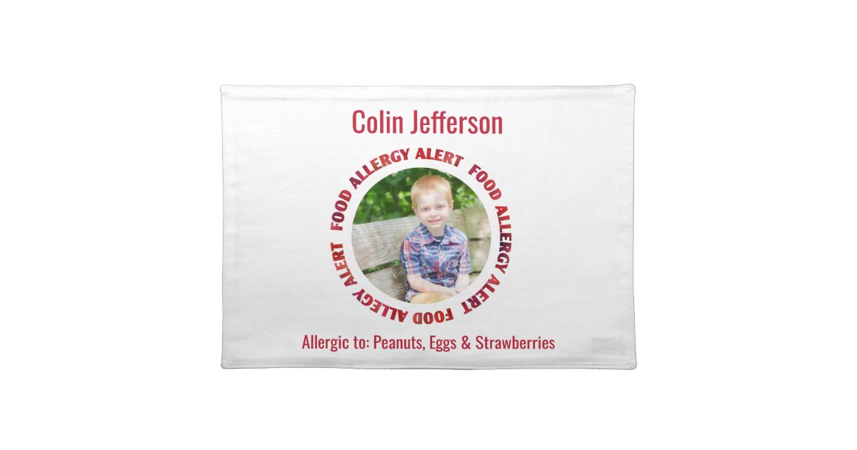 Custom Photo Food Allergy Alert Personalized Kids Placemat | Zazzle.com