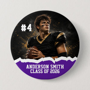 Custom Photo Football Class of 2026 Button Pin