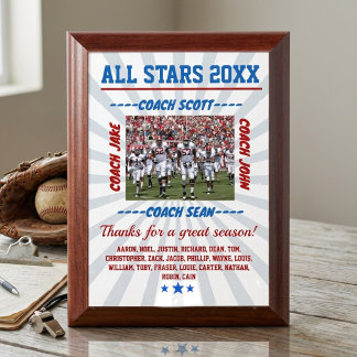 Custom Photo Football Coach Team Roster Award Plaque