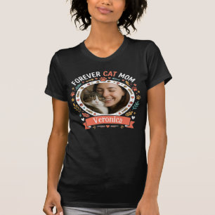 Custom Photo Forever Cat Mom Dark Black T-Shirt