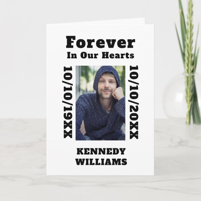 Custom Photo Forever In Our Hearts Black White Thank You Card (Front)