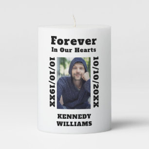 Custom Photo Forever In Our Hearts Death Memorial Pillar Candle