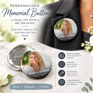 Custom Photo Forever In Our Hearts Funeral Button