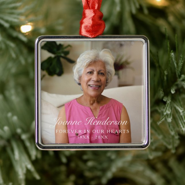 Custom Photo Forever In Our Hearts Memorial Metal Ornament (Tree)