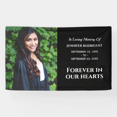 Custom Photo Forever In Our Hearts Modern Funeral Banner