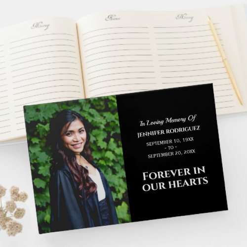 Custom Photo Forever In Our Hearts Modern Funeral Guest Book