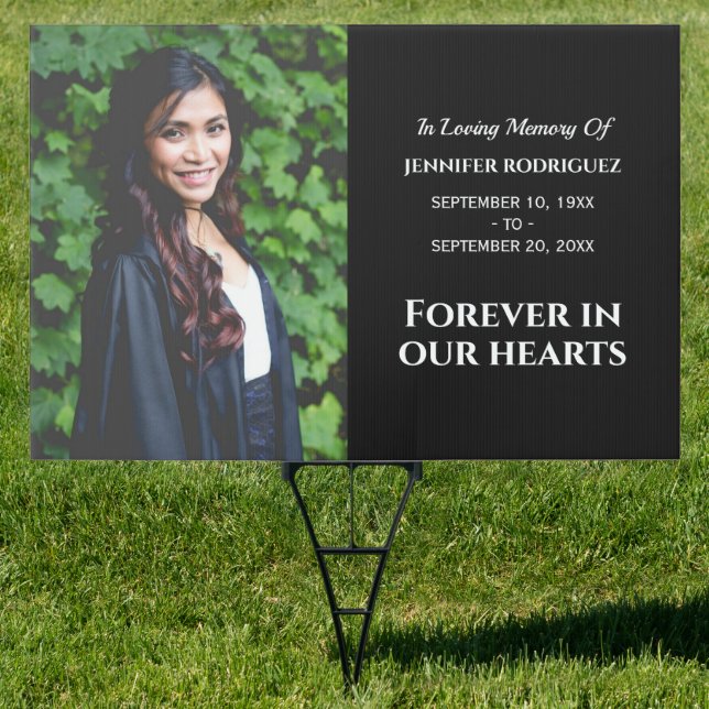 Custom Photo Forever In Our Hearts Modern Funeral Sign (Insitu)
