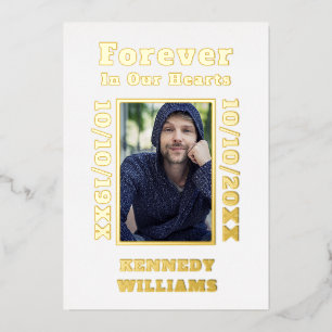 Custom Photo Forever In Our Hearts White Gold Foil Invitation