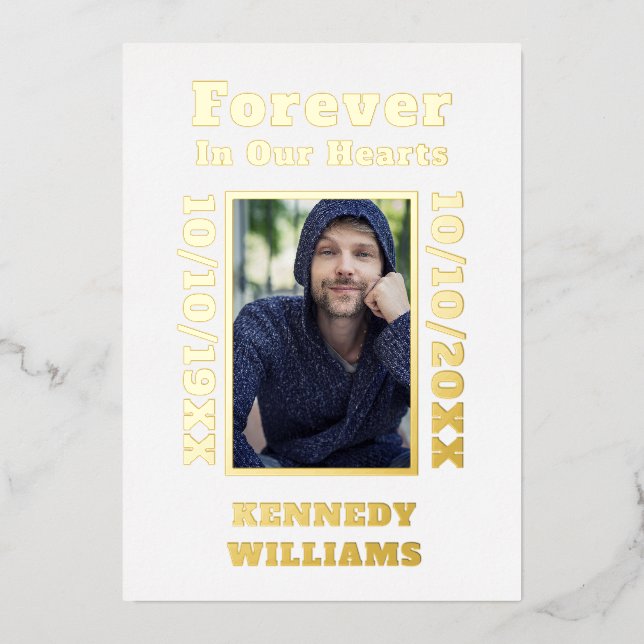 Custom Photo Forever In Our Hearts White Gold Foil Invitation (Front)