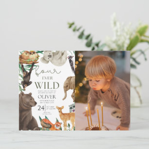 Custom photo, Four ever wild safari 4th birthday  Invitation