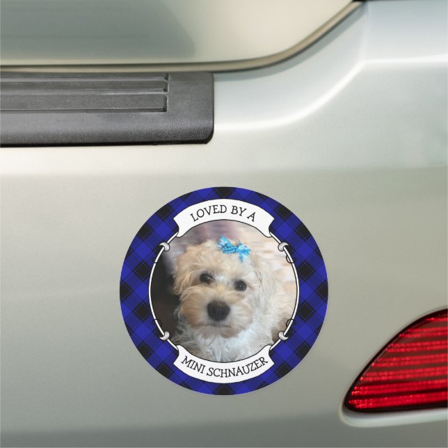 Custom Photo Frame Classic Blue and Black Plaid Car Magnet (In Situ)