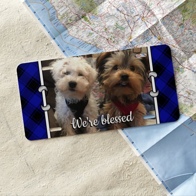 Custom Photo Frame Classic Blue and Black Plaid License Plate (In Situ)