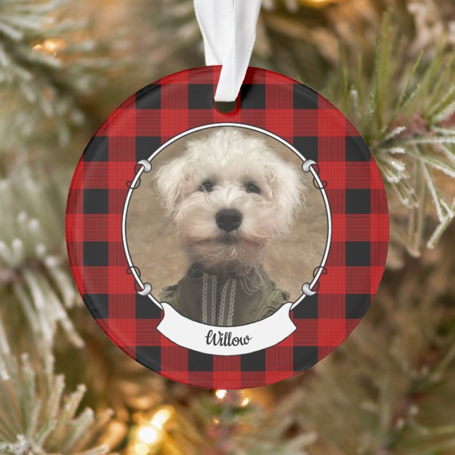 Custom Photo Frame Country Red Buffalo Check Plaid Ornament (Tree)