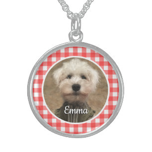 Custom Photo Frame Country Red Buffalo Check Plaid Sterling Silver Necklace