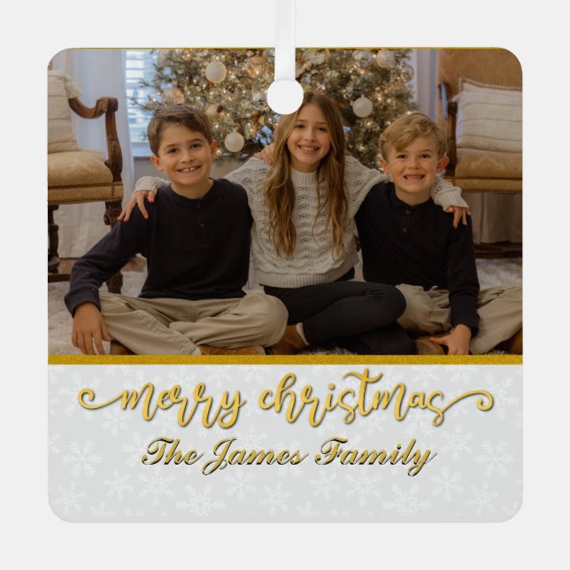 Custom Photo Frame Merry Christmas & New Year Metal Ornament (Front)