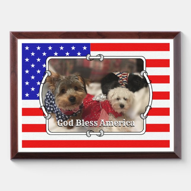 Custom Photo Frame USA American Flag Patriotic Fun Award Plaque (Horizontal)