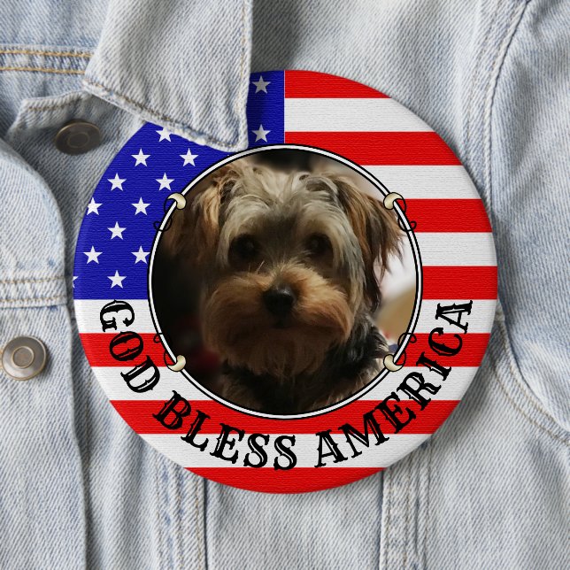 Custom Photo Frame USA American Flag Patriotic Fun Button (In Situ)