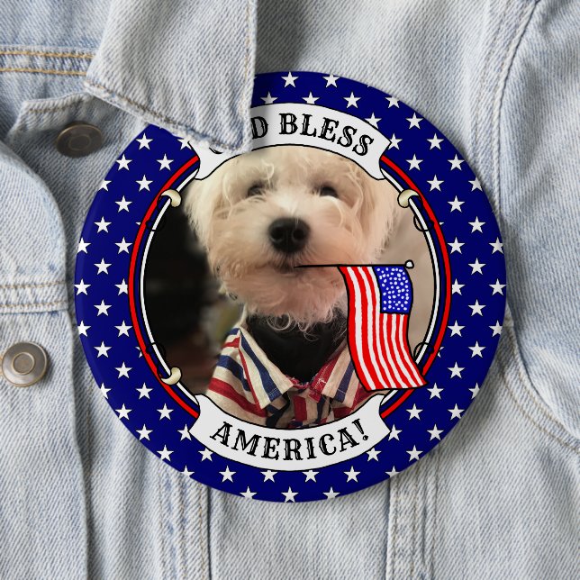 Custom Photo Frame USA American Flag Patriotic Fun Button (In Situ)