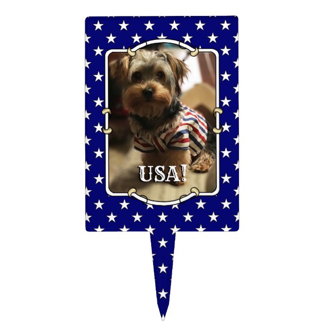 Custom Photo Frame USA American Flag Patriotic Fun Cake Topper (Front)