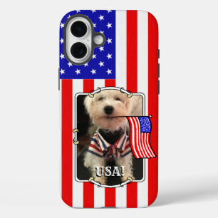 Custom Photo Frame USA American Flag Patriotic Fun iPhone 16 Plus Case
