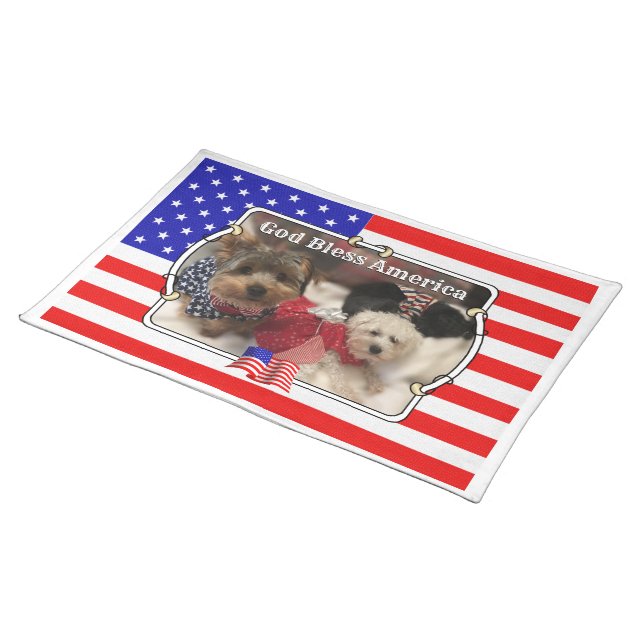 Custom Photo Frame USA American Flag Patriotic Fun Cloth Placemat (On Table)