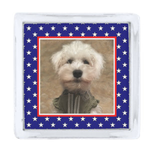 Custom Photo Frame USA American Flag Patriotic Fun Silver Finish Lapel Pin