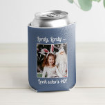 Custom Photo Fun Cool 40th Birthday Blue Can Cooler<br><div class="desc">Customize with your text and photo and wish Happy Birthday with these fun,  unique party favors! Perfect for a 40th birthday party but messages on front and back are fully customizable. Great for any outdoor birthday party,  bachelorette outing,  or any other celebration to create memories!</div>