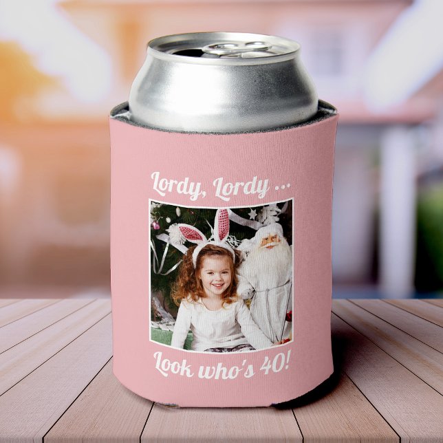 Custom Photo Fun Cool 40th Birthday Pink Can Cooler (Creator Uploaded)