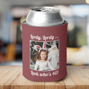 Custom Photo Fun Cool 40th Birthday Red Maroon Can Cooler