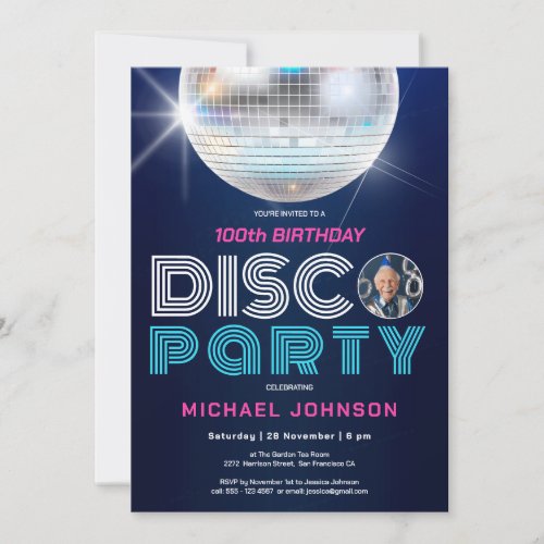 Custom Photo Fun Disco Party Retro 100th Birthday  Invitation