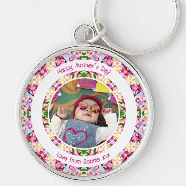 Custom Photo Fun Pink Happy Mother’s Day Keepsake Keychain (Front)