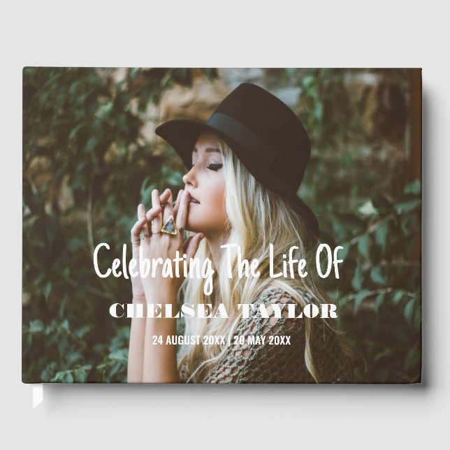 Custom Photo Funeral Celebration of Life Memorial  Guest Book (Front)