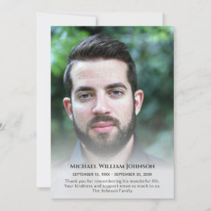 Custom Photo Funeral Memorial Bereavement Sympathy Thank You Card