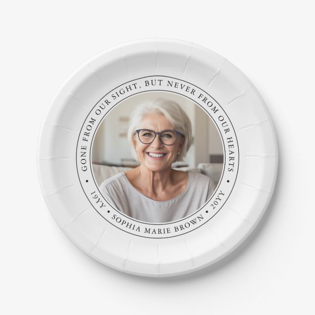 Custom Photo Funeral Memorial Service Tribute Paper Plates (Front)