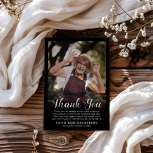 Custom Photo Funeral Sympathy Black Thank You Card