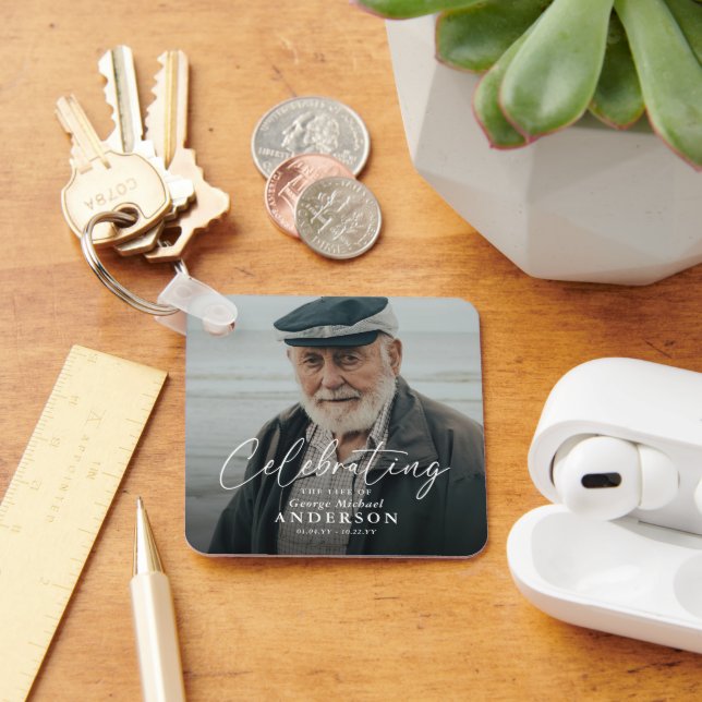 Custom Photo Funeral Sympathy Keepsake Keychain (Desk)