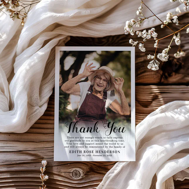 Custom Photo Funeral | Sympathy White Thank You Card | Zazzle
