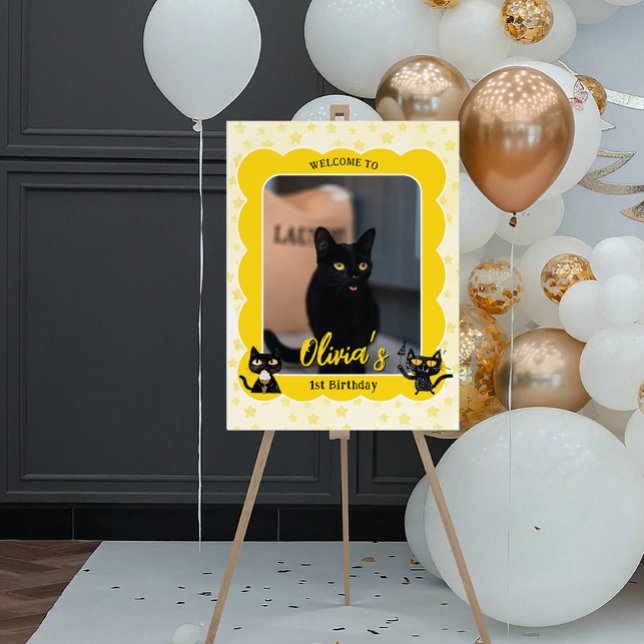 Custom Photo Funny Black Cat Party Welcome Foam Board (Custom Photo Funny Black Cat Party Welcome Foam Board)