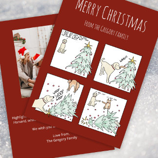 Custom Photo Funny Cat Dog Cartoon Christmas  Holiday Card