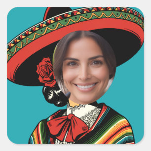 Custom Photo Funny Sombrero Sarape Fiesta Party Square Sticker